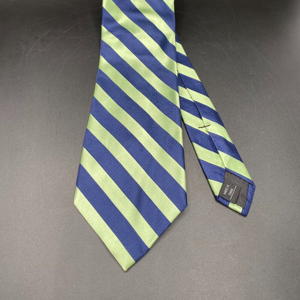 Merona 100% Silk Necktie Green Blue Stripes Business Office 59 in